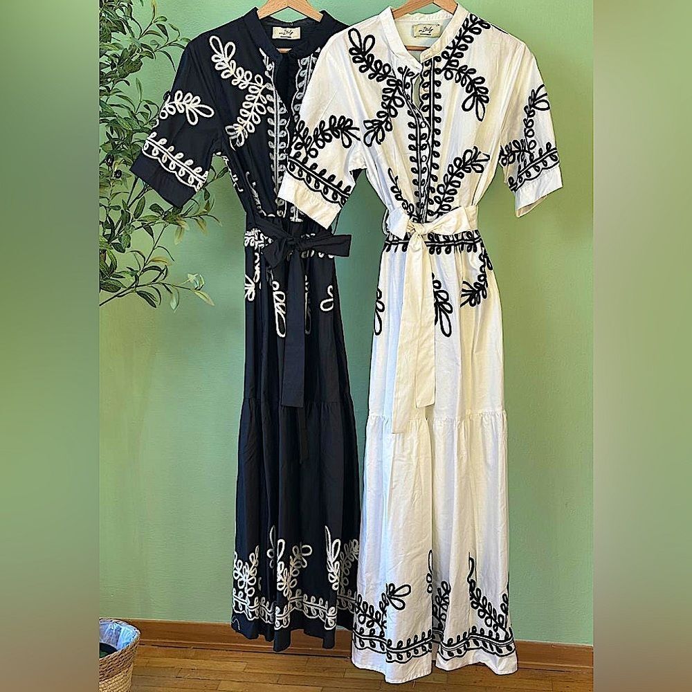 Embroidered Black and White Maxi Dress